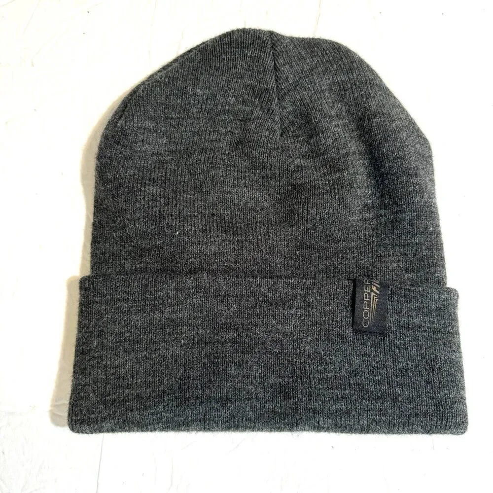 Copper Fit Knit Beanie Hat Men Women's Gray Thick Chunky Knit Winter Warm